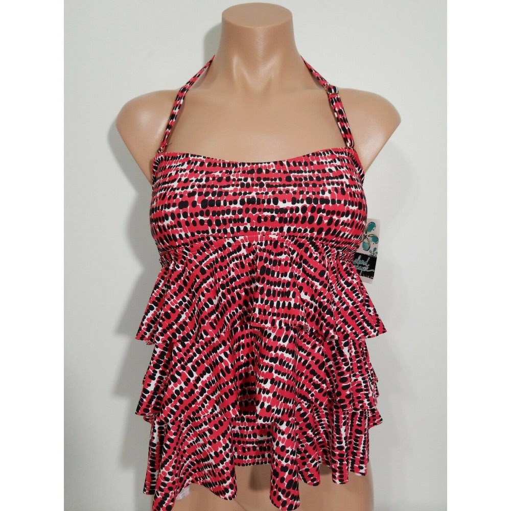 Island Escape red tiered tankini top size 8